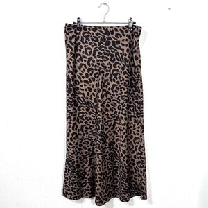 ASOS 8 Leopard Animal Print Satin Maxi Skirt Tan Black Festival Office Siren Fem